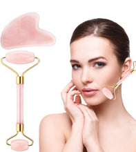 Lade das Bild in den Galerie-Viewer, Rosenquarz Roller mit Gua-Sha-Set